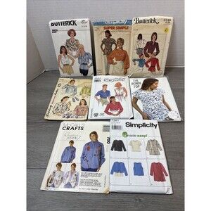 Sewing Pattern Lot Woman’s Shirts Some Vintage Total Of 8 Various Sizes Boho